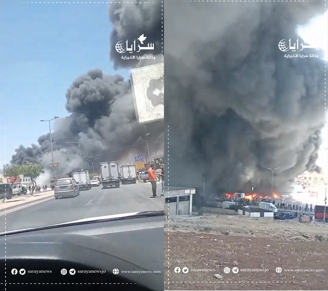 بالفيديو ..  كوادر الدفاع المدني تواصل جهودها للسيطرة على حريق قرب إشارة الحزام في عمّان