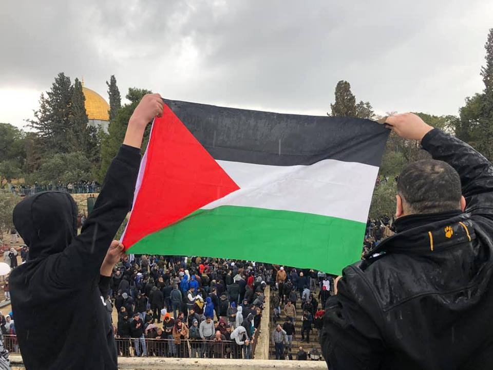 بالفيديو ..  رفع العلم الفلسطيني على سطح مصلى باب الرحمة بعد أداء صلاة الجمعة فيه لأول مرة منذ 16 عاما