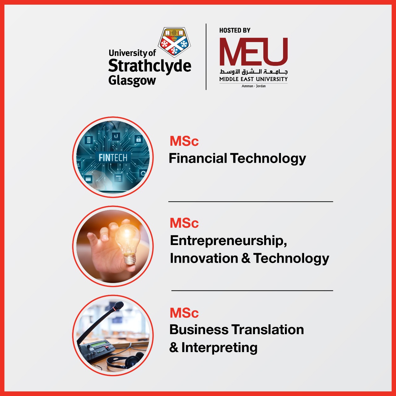 جامعة الشرق الأوسط MEU تستضيف ثلاثة برامج ماجستير بريطانية بالتعاون  مع جامعة ستراثكلايد