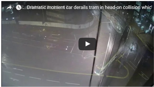 بالفيديو: اصطدام سيارة صغيرة بقطار كهربائي