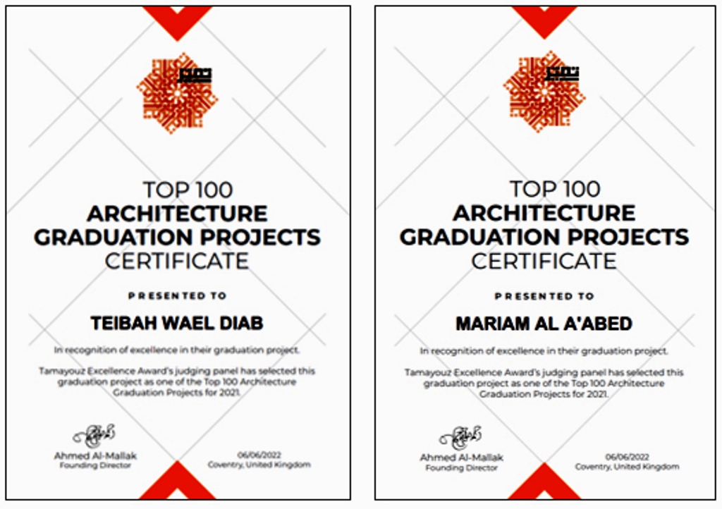 مشروعا تخرّج لطلبة هندسة العمارة "عمان الاهلية" ضمن قائمة أفضل 100 مشروع على مستوى العالم