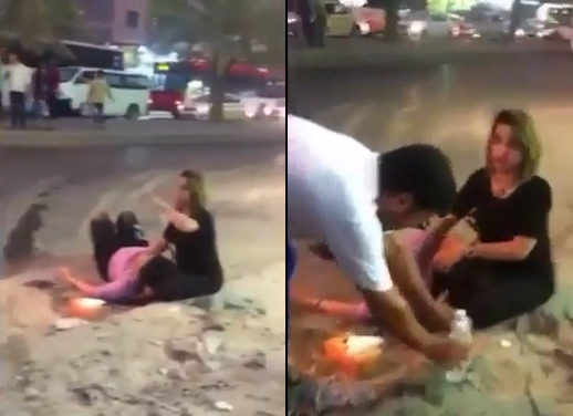 بالفيديو  ..  رجل يعتدي بالضرب على فتاتين في أحد شوارع الكويت و لا أحد يتدخل !