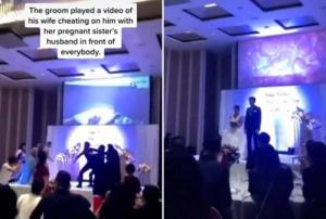 فيديو صادم لعريس يكشف خيانة عروسه مع زوج أختها في حفل الزفاف