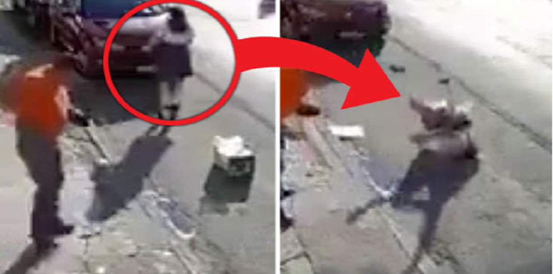 فيديو مذهل  ..  شبح خفي يدفع فتاةً بعنف في الشارع وتسقط بشكلٍ مروّع!