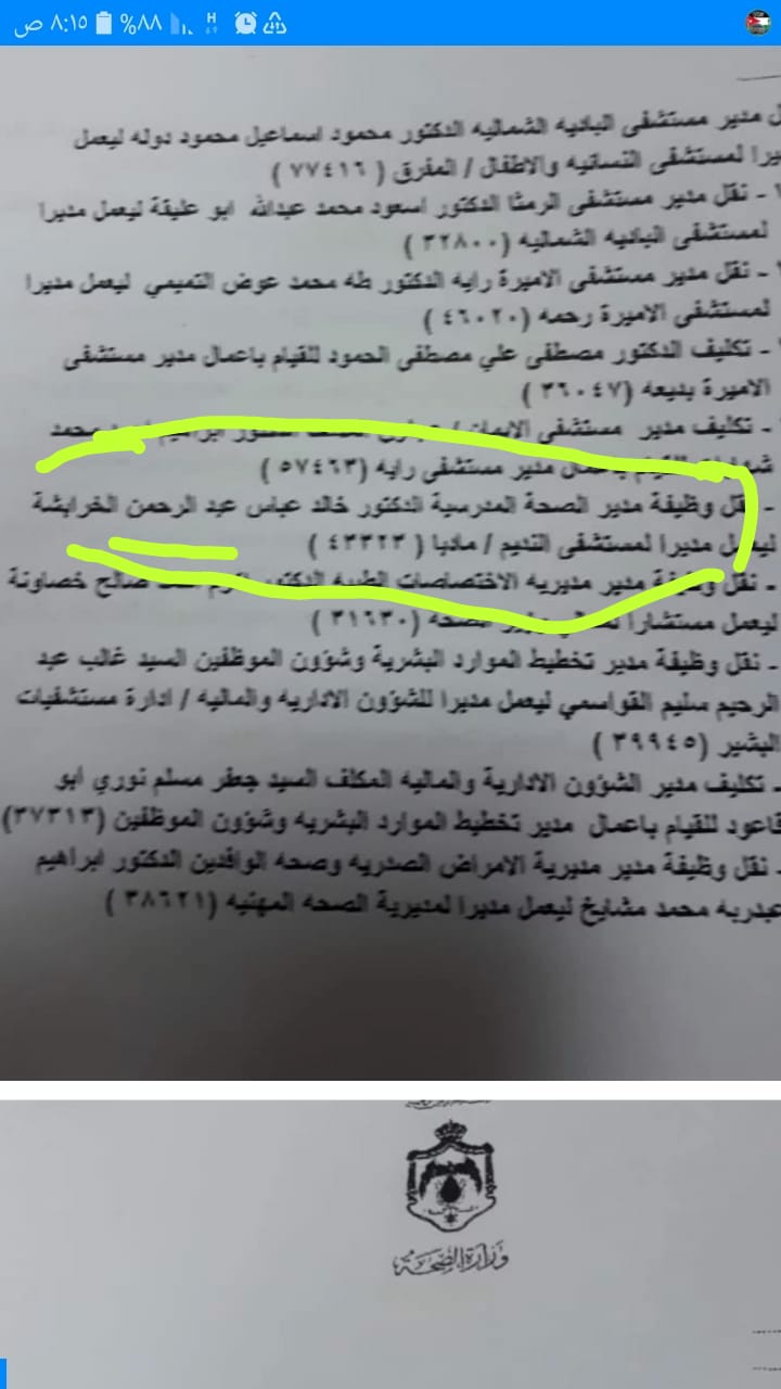  مدير الرعاية الصحية المدرسية لسرايا: وزير الصحة أصر على نقلي بعد ان منعت الشيبس في المدارس  ..  "وثائق"