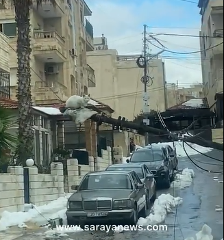 جولة لسرايا في العاصمة عمان بعد العاصفة الثلجية ..   و "قط" يجلس فوق عامود كهرباء! 