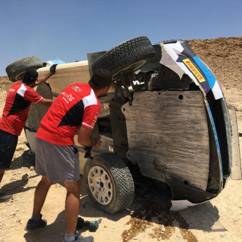 حمد الوهيبي يتعرض لحادث قبل  انطلاق رالي الأردن الدولي 