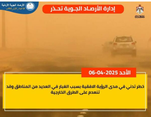 الارصاد تحذر من تدني مدى الرؤية بسبب الغبار