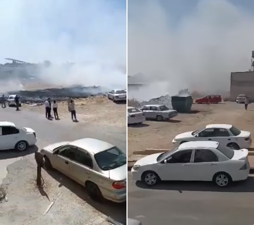 بالفيديو ..   الدفاع المدني يتعامل مع حريق بمحيط مجمع سفريات عمان الجديد في اربد 