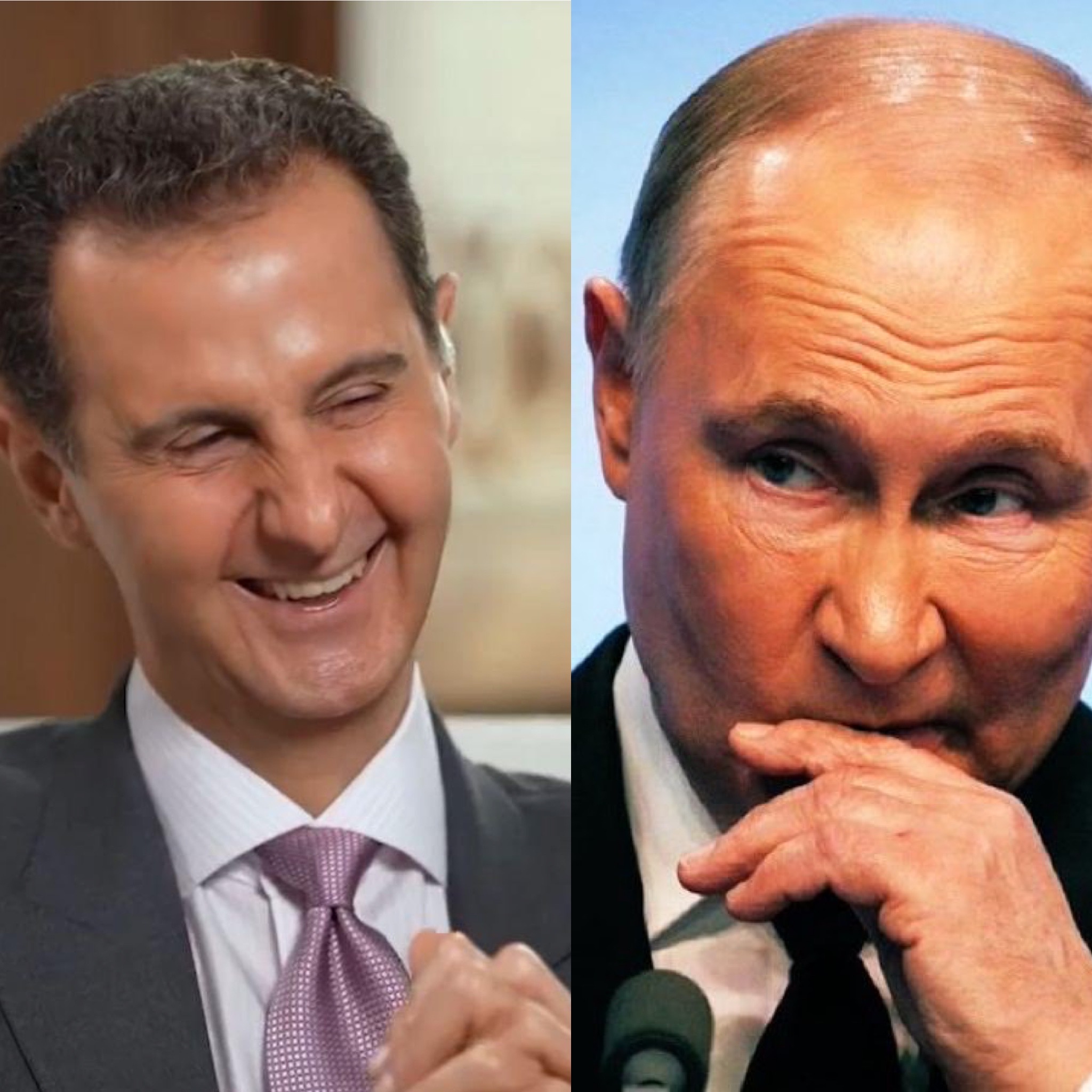 بالفيديو ..  تسريب جديد لبشار الأسد في جولته مع لونا الشبل يسخر من بوتين: كله عمليات تجميل