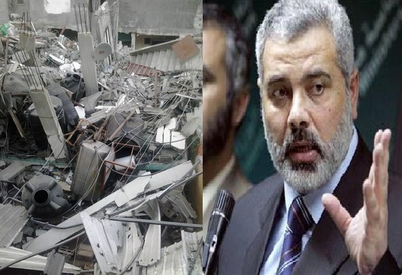 بالصور : قوات الإحتلال تقصف منزل "هنية" في غزة وتدمره بالكامل