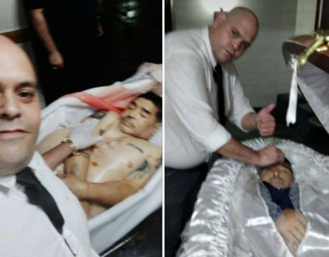 شاهدوا بالفيديو  ..  كيف انتقمت الجماهير العاشقة من "مغسل الموتى" الذي التقط صورة سيلفي مع جثة الراحل مارادونا