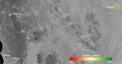 ناسا تنشر لأول مرة صوراً فضائية لمكة والمدينة أثناء الاحتفالات الدينية (صور)
