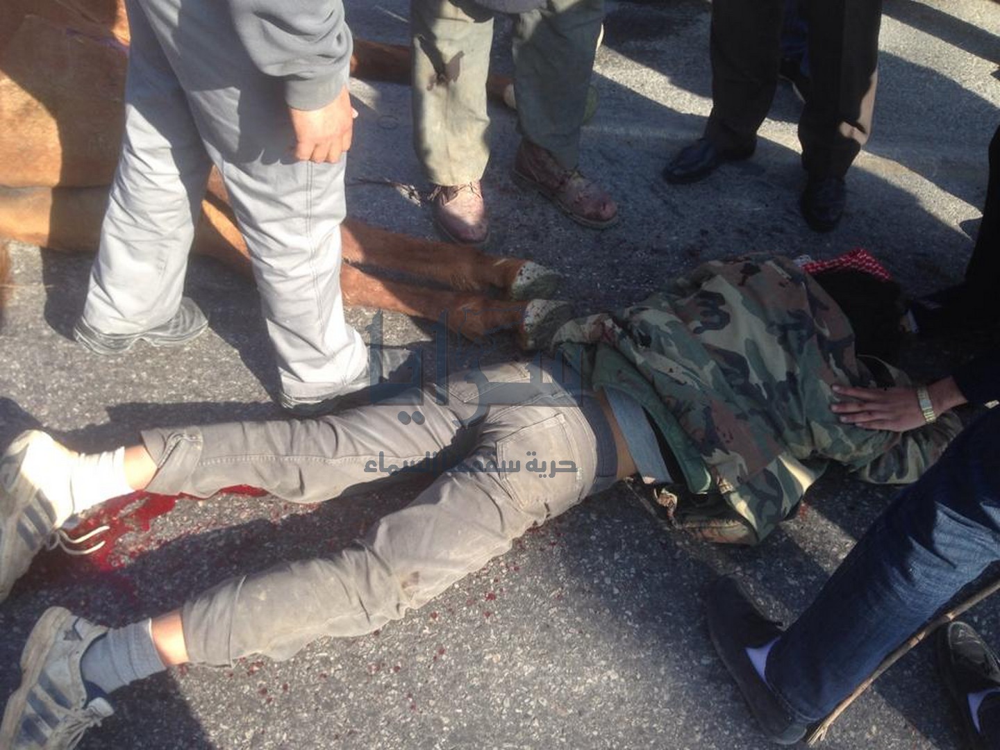 بالصور  ..  المفرق : اصابة مواطن و حصانه اثر تعرضهما للدهس على طريق جابر