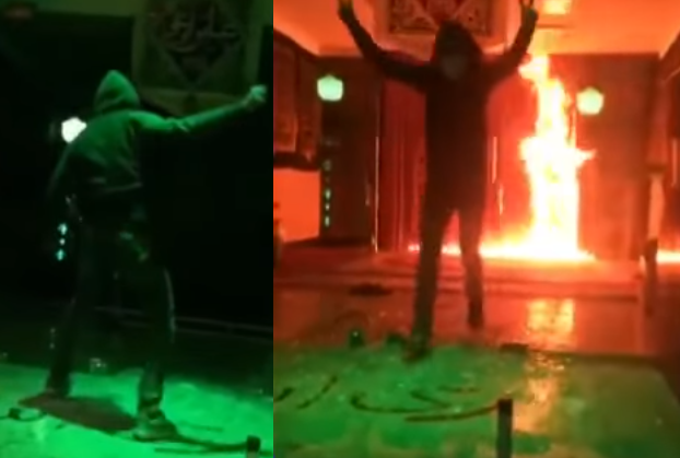 فيديو صادم  ..  “عبدة شياطين”  يحرقون مسجداً في ايران 
