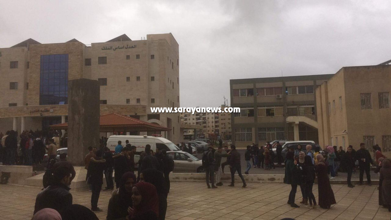 بالصور والفيديو  ..  طالبة تحاول الانتحار من فوق كلية الحجاوي بجامعة اليرموك