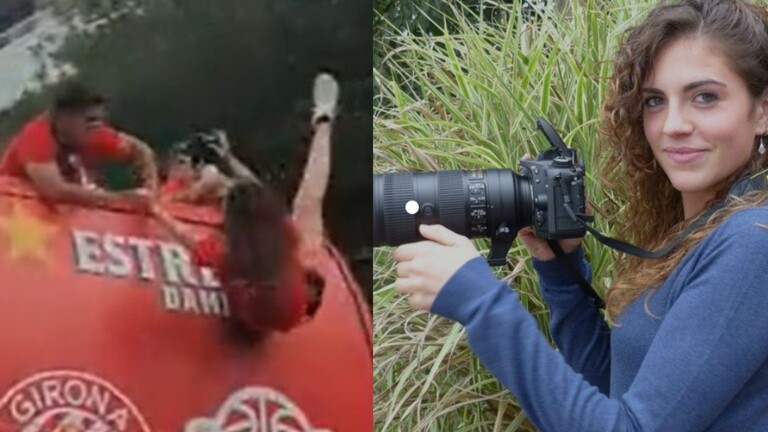 بالفيديو ..  لاعبون ينقذون مصورة من الموت تحت العجلات