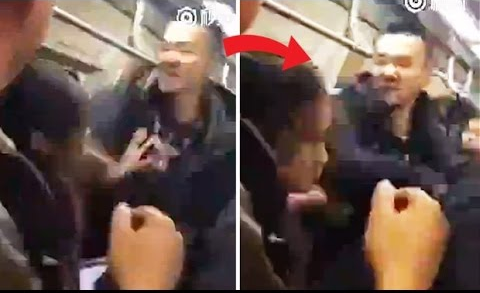 بالفيديو  ..  ردة فعل شاب بَصَقَت عليه حبيبته أمام ركاب القطار!