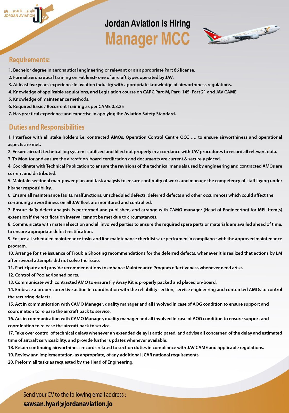 Jordan Aviation – Hiring Manager MCC 