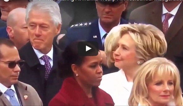 بالفيديو  ..  رد فعل هيلاري على نظرة بيل كلينتون "الخبيثة" لإيفانكا ترامب