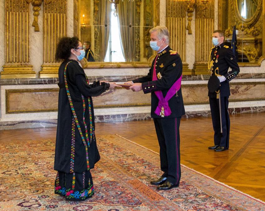 سجى المجالي  ترتدي " المدرقة "أمام ملك بلجيكا   .. صور 