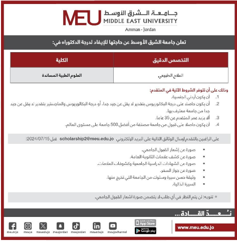 جامعة الشرق الأوسط تعلن عن فرص إيفاد